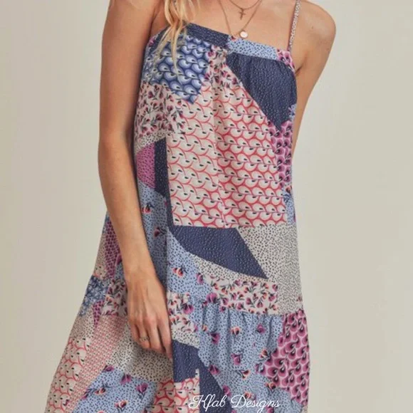 LAST 1! Multi Print Flowy Silhouette Spring Spaghetti Adjustable Strap Dress! - Picture 7 of 7